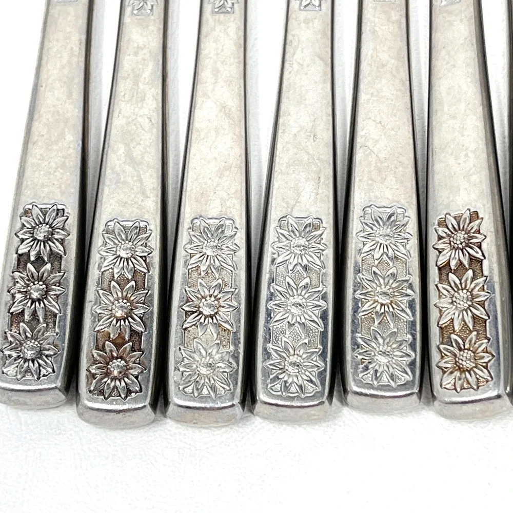 Rogers‎ Suncrest Stainless Flatware Set 35pc Floral Daisy Japan Mid Century READ